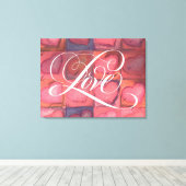 花開いた書道レタリングラブピンクハート キャンバスプリント (インサイチュ (ウッドフロア))