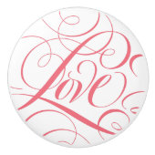 花開いたLOVE書道台本ピンクの単語セラム セラミックノブ (正面)