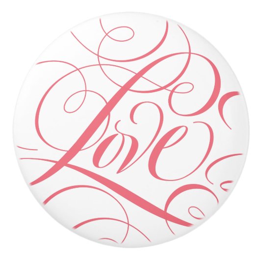 花開いたLOVE書道台本ピンクの単語セラム セラミックノブ (正面)