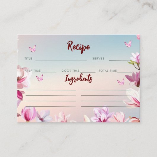 花開きロマンス – ブライダルシャワーレシピ エンクロージャーカード (正面)