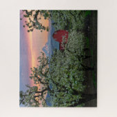 花開く梨の果樹園と山フードの近く ジグソーパズル (縦)