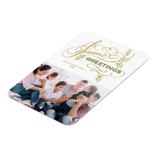 花開エレガントく季節の挨拶家族の写真 マグネット (左側)