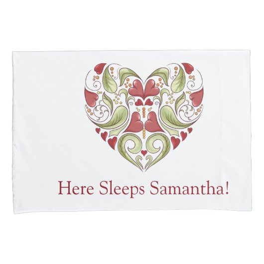 花開パーソナライズされたハート枕ケース 枕カバー (正面右)