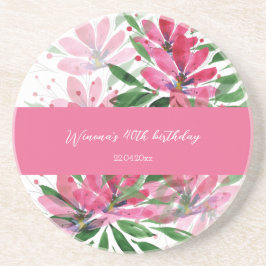 花開花オリジナルアートウォーターカラーモノグラムの コースター