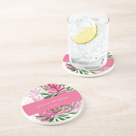 花開花オリジナルアートウォーターカラーモノグラムの コースター (側面)