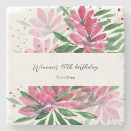 花開花オリジナルアートウォーターカラーモノグラムの ストーンコースター