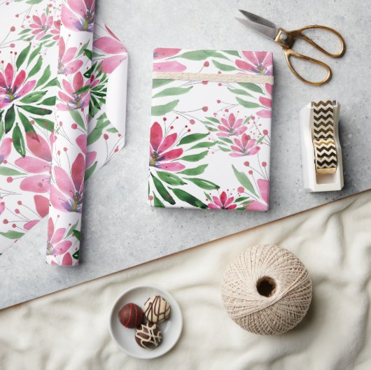 花開花オリジナルアートワークウォーターカラー ラッピングペーパー (クラフト)