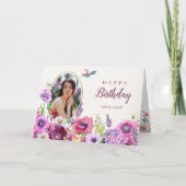 花開花写真ハッピーバースデー カード (正面)