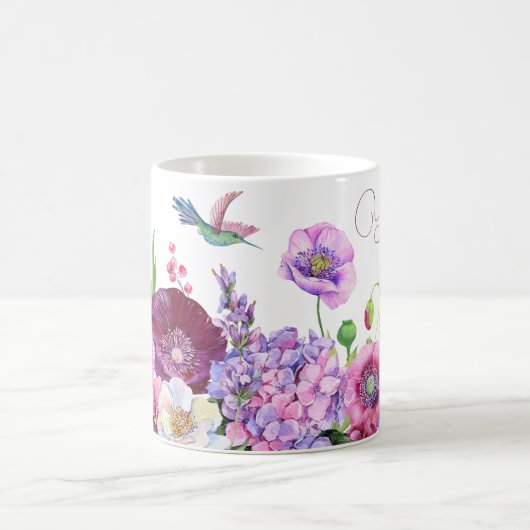 花開花写真名前をカスタムする コーヒーマグカップ (中央)