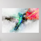 花飛んでいる付きハミングバード水彩 – 01 ポスター (正面)