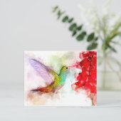 花飛んでいる付きハミングバード水彩 – 03 ポストカード (スタンド正面)