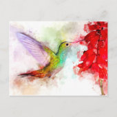 花飛んでいる付きハミングバード水彩 – 03 ポストカード (正面)