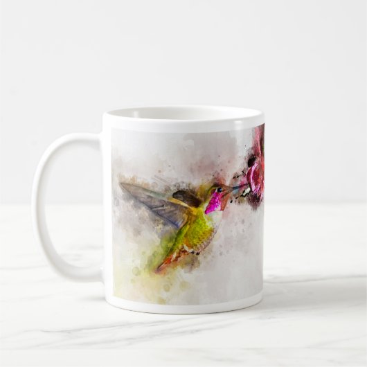 花飛んでいる付きハミングバード水彩 – 04 コーヒーマグカップ (左)