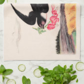 花飛んでいる付き鳥 キッチンタオル (折り畳み)