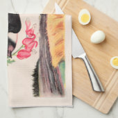 花飛んでいる付き鳥 キッチンタオル (四つ折り)