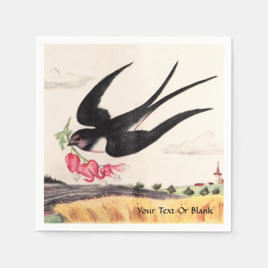 花飛んでいる付き鳥 スタンダードカクテルナプキン (正面)