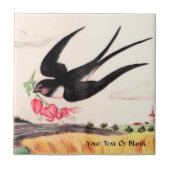 花飛んでいる付き鳥 タイル (正面)