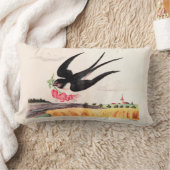 花飛んでいる付き鳥 ランバークッション (ブランケット)