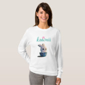 花飾りのある器の中の可愛らしいウサギ Tシャツ (正面フル)