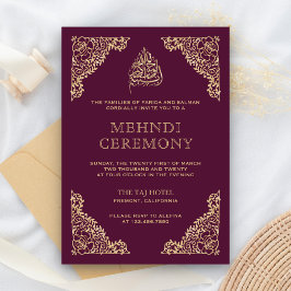 花飾りの豪華な梅と金のイスラム教ムスリムメヘンディ エンクロージャーカード