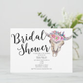 花飾り牛の頭蓋骨 ボヘミア風 ブライダルシャワー 招待状 (スタンド正面)