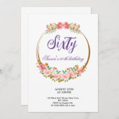 花飾付き誕生日パーティー招待状 サンキューカード (正面/裏面)