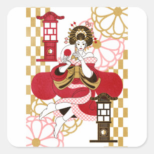 花魁と行灯(Oiran and Andon) スクエアシール