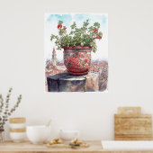 花魅力的ポット水彩 ポスター (キッチン)