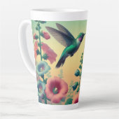 花鮮やかにハチドリがカラフル舞う カフェラテマグ (左アングル)