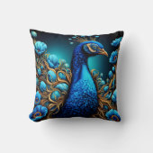 花鮮やかに囲まれたカラフル孔雀 クッション (正面)