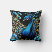 花鮮やかに羽を付けたクジャク クッション (正面)
