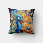 花鮮やかに羽を付けたクジャク クッション (正面)