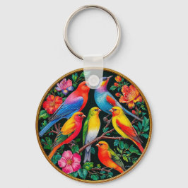 花鮮やかの枝に止まる鳥 キーホルダー