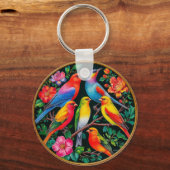 花鮮やかの枝に止まる鳥 キーホルダー (正面)