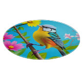 花鮮やかの枝に止まる鳴鳥 カッティングボード (角)