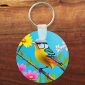 花鮮やかの枝に止まる鳴鳥 キーホルダー (裏面)