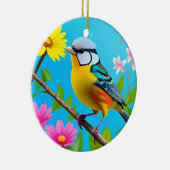 花鮮やかの枝に止まる鳴鳥 セラミックオーナメント (右)