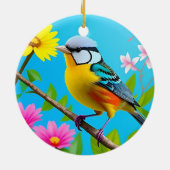 花鮮やかの枝に止まる鳴鳥 セラミックオーナメント (裏面)