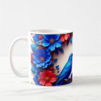 花鮮やかの間で休むブカラフルルーバード コーヒーマグカップ