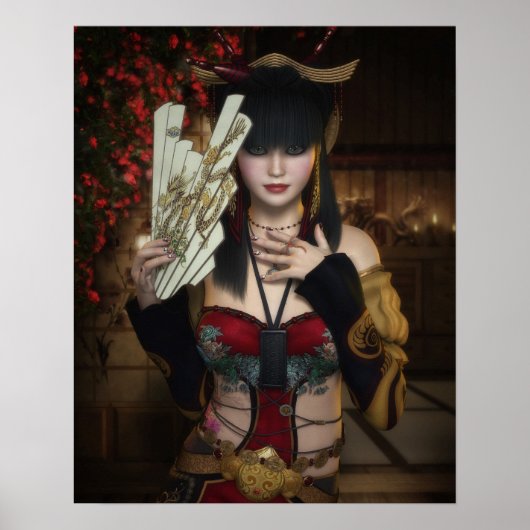 花鮮やか下の女性のポスター ポスター (正面)