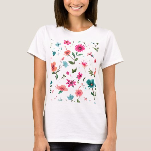 花鮮やか柄アート Tシャツ (正面)