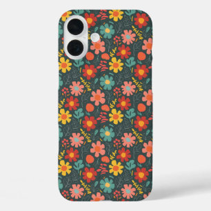 花鮮やか柄オンティール（緑がかった色） iPhone 16 PLUSケース