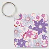花鮮やか柄パープルピンクブルー花 キーホルダー (正面)