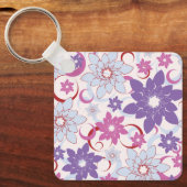 花鮮やか柄パープルピンクブルー花 キーホルダー (正面)
