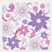 花鮮やか柄パープルピンクブルー花 スクエアシール (正面)
