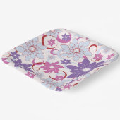 花鮮やか柄パープルピンクブルー花 ペーパープレート (傾斜あり)