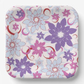 花鮮やか柄パープルピンクブルー花 ペーパープレート (正面)
