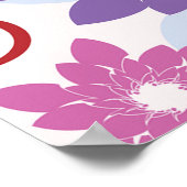 花鮮やか柄パープルピンクブルー花 ポスター (角)