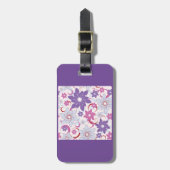 花鮮やか柄パープルピンクブルー花 ラゲッジタグ (正面縦)