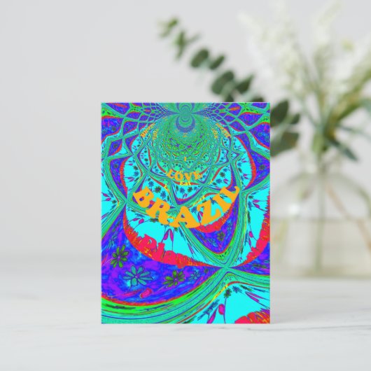 花鮮やか柄:ブラジルの献上品食べ愛 ポストカード (スタンド正面)